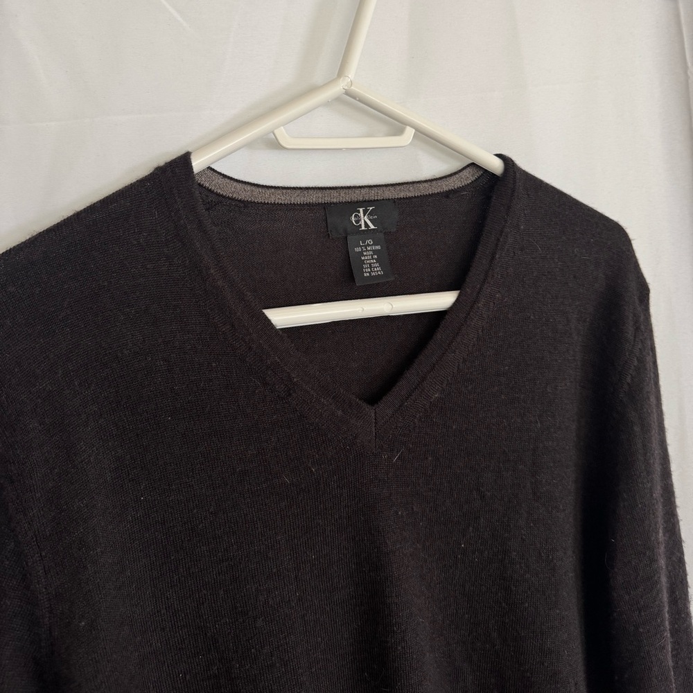 Calvin Klein Men's Marino Wool Brown V-Neck Sweater